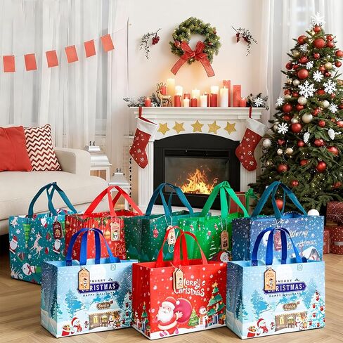 8 Pack Christmas Gift Bags Large with Handles, Non-Woven Reusable Tote Bag Christma's Wrapping Gift Bags for Xmas Gifts Shopping Holiday Christmas Party Supplies 12.8"×9.8"×6.7" with 10 Pcs Gift Tags in Saudi Arabia