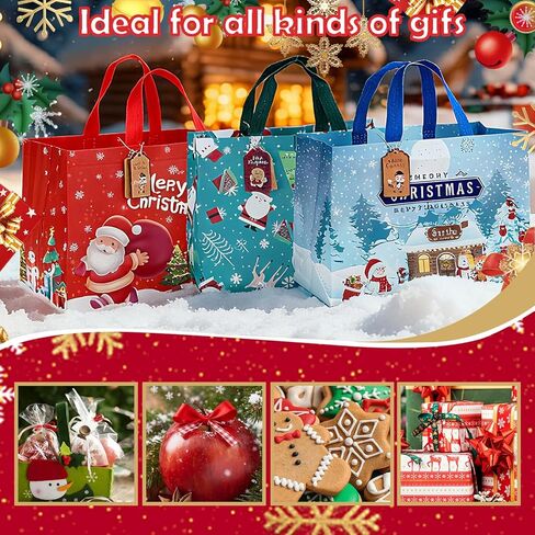 8 Pack Christmas Gift Bags Large with Handles, Non-Woven Reusable Tote Bag Christma's Wrapping Gift Bags for Xmas Gifts Shopping Holiday Christmas Party Supplies 12.8"×9.8"×6.7" with 10 Pcs Gift Tags in Saudi Arabia