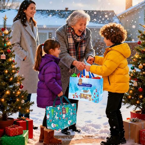 8 Pack Christmas Gift Bags Large with Handles, Non-Woven Reusable Tote Bag Christma's Wrapping Gift Bags for Xmas Gifts Shopping Holiday Christmas Party Supplies 12.8"×9.8"×6.7" with 10 Pcs Gift Tags in Saudi Arabia