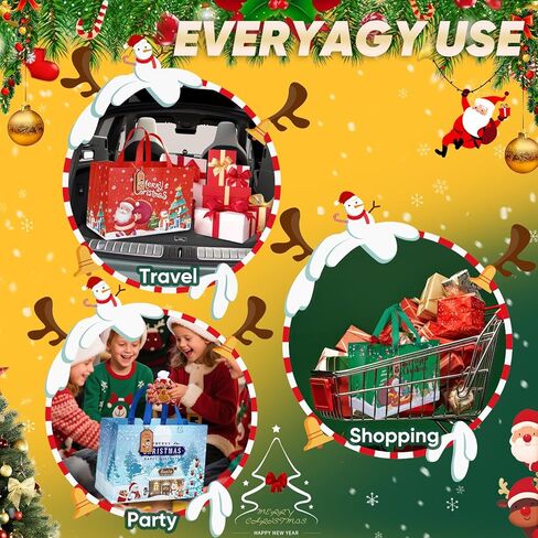 8 Pack Christmas Gift Bags Large with Handles, Non-Woven Reusable Tote Bag Christma's Wrapping Gift Bags for Xmas Gifts Shopping Holiday Christmas Party Supplies 12.8"×9.8"×6.7" with 10 Pcs Gift Tags in Saudi Arabia