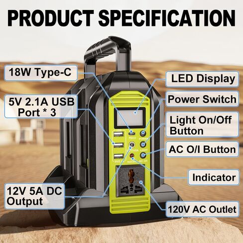350W Power Inverter for Milwaukee 18V Battery Power Supply Inverter DC 20V to AC 110V Battery Inverter with AC Output, 3 USB Charger, Type-C Port, DC Output 12V/5A, 300lm LED Light in Kuwait