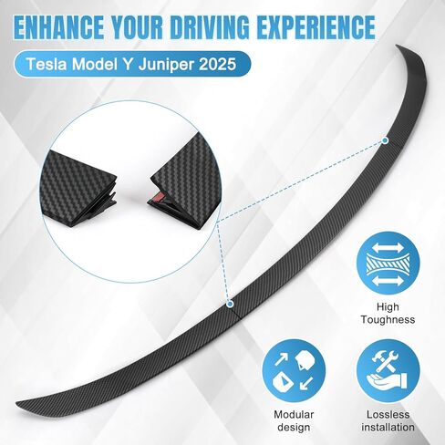 Spoiler Fit for Tesla Model Y Juniper 2025 2026, 3-Piece ABS Adhesive Rear Spoiler Wing OEM Rear Trunk Lip, Aerodynamic Stability, 2025 2026 Model Y Juniper Accessories (Carbon Pattern) in Kuwait