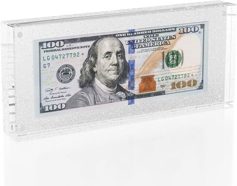 Acrylic Currency Display Self Standing Dollar Bill Holder Frame - 7.7" x 3.8" Display is Perfect Size for Bills, Tickets, Banknotes, and Postage Stamps in Kuwait