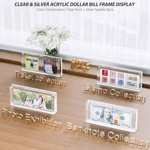 Acrylic Currency Display Self Standing Dollar Bill Holder Frame - 7.7" x 3.8" Display is Perfect Size for Bills, Tickets, Banknotes, and Postage Stamps in Kuwait