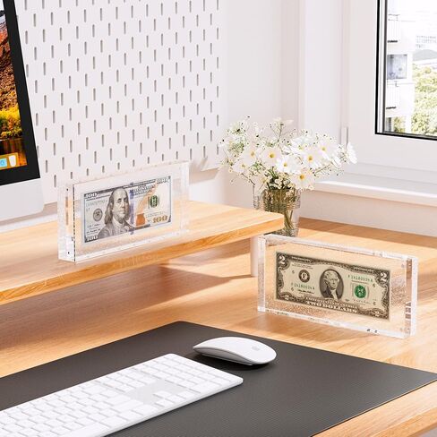 Acrylic Currency Display Self Standing Dollar Bill Holder Frame - 7.7" x 3.8" Display is Perfect Size for Bills, Tickets, Banknotes, and Postage Stamps in Kuwait
