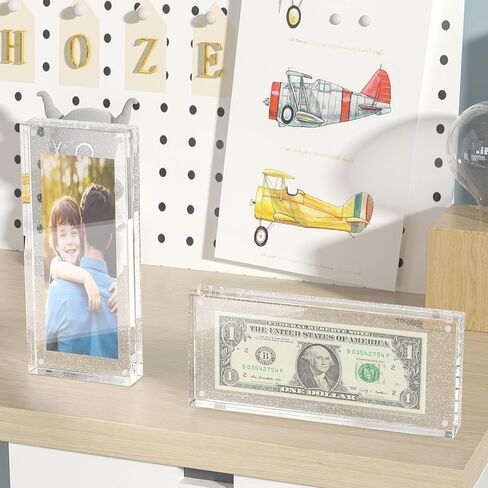 Acrylic Currency Display Self Standing Dollar Bill Holder Frame - 7.7" x 3.8" Display is Perfect Size for Bills, Tickets, Banknotes, and Postage Stamps in Kuwait