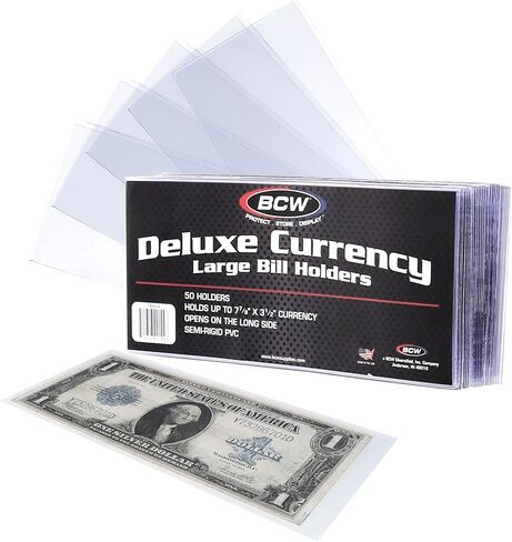 BCW Deluxe Currency Holder - Regular Bill (Dollar) Semi-Rigid Holder - Holds up to 6.38' x 2.78' - (Pack of 50) - Currency and Coin Collecting Supplies in Saudi Arabia