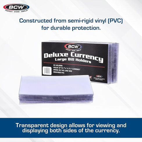 BCW Deluxe Currency Holder - Regular Bill (Dollar) Semi-Rigid Holder - Holds up to 6.38' x 2.78' - (Pack of 50) - Currency and Coin Collecting Supplies in Saudi Arabia