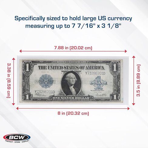 BCW Deluxe Currency Holder - Regular Bill (Dollar) Semi-Rigid Holder - Holds up to 6.38' x 2.78' - (Pack of 50) - Currency and Coin Collecting Supplies in Saudi Arabia
