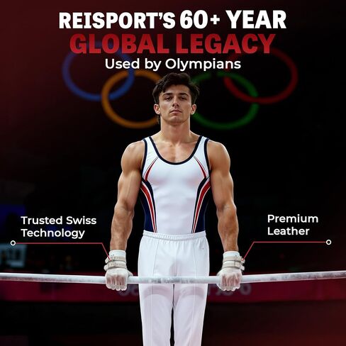 مقابض الجمباز العالية من Reisport للرجال - أشرطة جلدية متينة لقبضة آمنة - مقابض يد لقضبان الجمباز للرجال والأولاد - معدات وإكسسوارات الجمباز للاعبي الجمباز المتقدمين، صنع في الولايات المتحدة الأمريكية in Kuwait