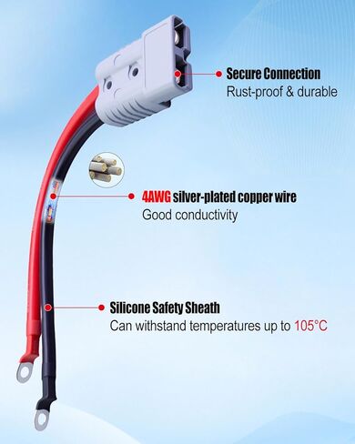 175A 4AWG Battery Connector Cable Fit for Andersons Plug Extension Cable Forklift, 30cm 4 Gauge Quick Connect Disconnect Wire Harness with Ends Lug and Waterproof Cap in Kuwait