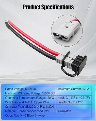 175A 4AWG Battery Connector Cable Fit for Andersons Plug Extension Cable Forklift, 30cm 4 Gauge Quick Connect Disconnect Wire Harness with Ends Lug and Waterproof Cap in Kuwait