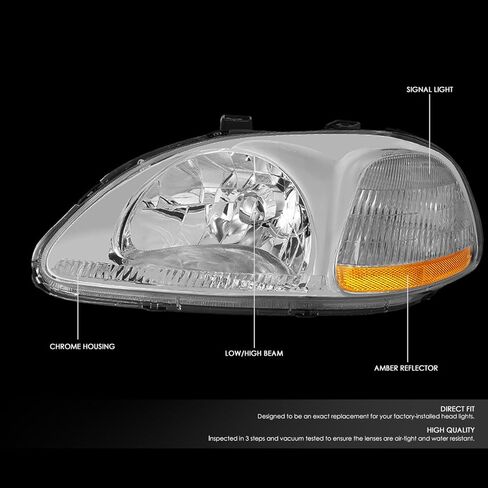DNA Motoring HL-OH-HC96-CH-CL1 كروم الإسكان المصابيح الأمامية لاستبدال 96-98 سيفيك in Saudi Arabia