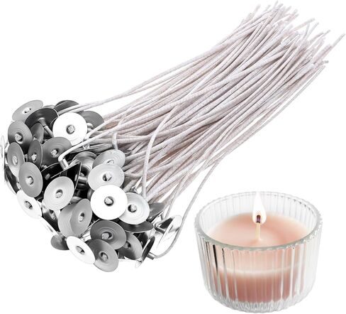 100Pcs Candle Wicks with Base, 8 Inch ECO Candle Wicks for Candles Making, Cotton Thick Wood Wick for Soy Candles DIY Crafts in Kuwait