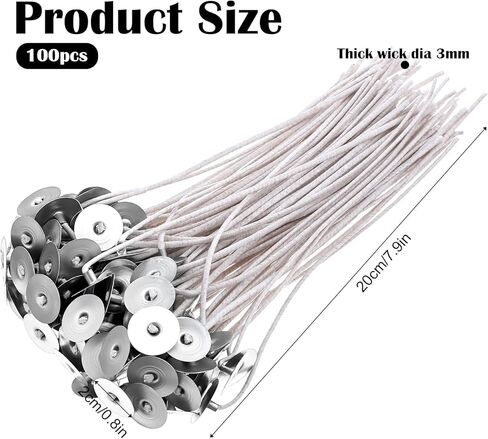 100Pcs Candle Wicks with Base, 8 Inch ECO Candle Wicks for Candles Making, Cotton Thick Wood Wick for Soy Candles DIY Crafts in Kuwait