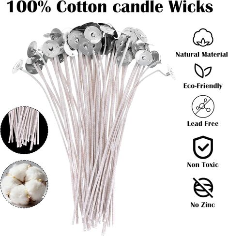 100Pcs Candle Wicks with Base, 8 Inch ECO Candle Wicks for Candles Making, Cotton Thick Wood Wick for Soy Candles DIY Crafts in Kuwait