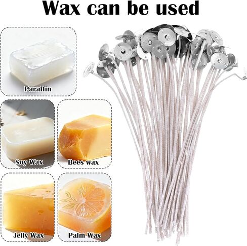 100Pcs Candle Wicks with Base, 8 Inch ECO Candle Wicks for Candles Making, Cotton Thick Wood Wick for Soy Candles DIY Crafts in Kuwait