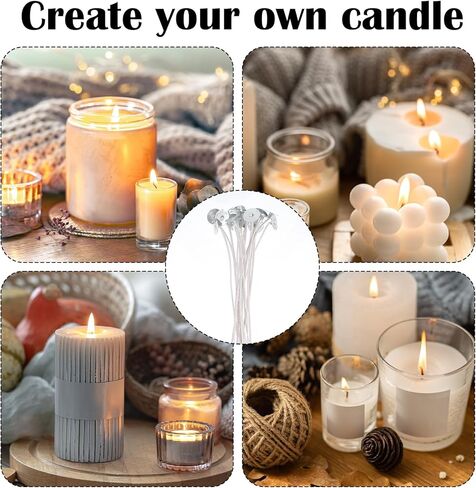 100Pcs Candle Wicks with Base, 8 Inch ECO Candle Wicks for Candles Making, Cotton Thick Wood Wick for Soy Candles DIY Crafts in Kuwait