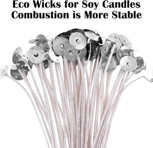 100Pcs Candle Wicks with Base, 8 Inch ECO Candle Wicks for Candles Making, Cotton Thick Wood Wick for Soy Candles DIY Crafts in Kuwait