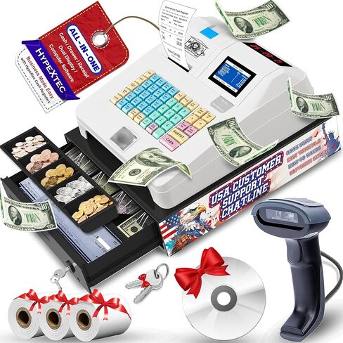 2025 HypeXtec Smart Cash Register with Cash Drawer&Scanner for Small Business,Waterproof&Oil-Proof Electronic Cash Registers Dual Display and Auto Print Receipt in Saudi Arabia