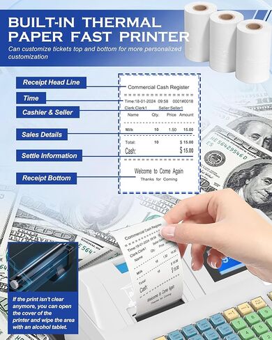 2025 HypeXtec Smart Cash Register with Cash Drawer&Scanner for Small Business,Waterproof&Oil-Proof Electronic Cash Registers Dual Display and Auto Print Receipt in Saudi Arabia