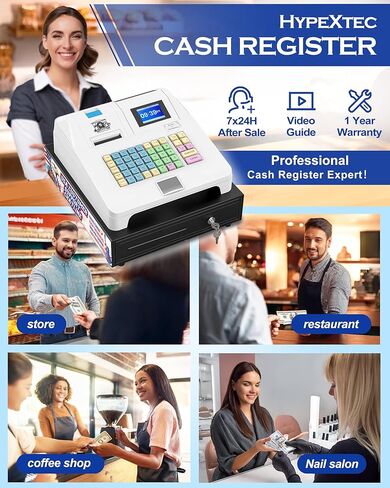 2025 HypeXtec Smart Cash Register with Cash Drawer&Scanner for Small Business,Waterproof&Oil-Proof Electronic Cash Registers Dual Display and Auto Print Receipt in Saudi Arabia
