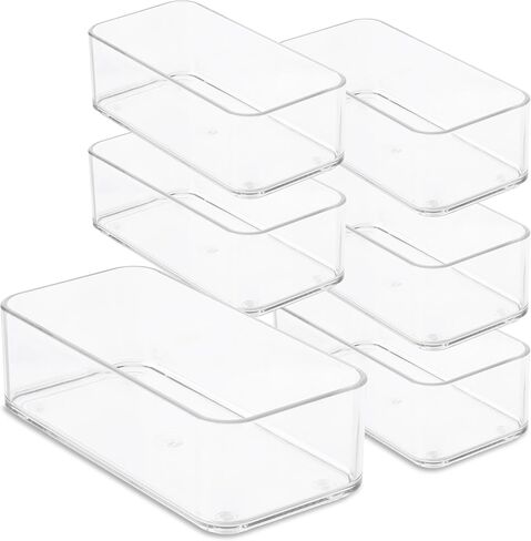 primebox Plastic Clear Acrylic Drawer Organizers. Bathroom, Kitchen, Bedroom, Utensils, Office Organizer Bins, Storage Trays. Heavy Duty, Stackable. 9" x 2" x 2" Set of 6 in Saudi Arabia