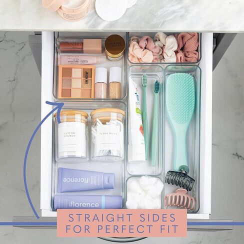 primebox Plastic Clear Acrylic Drawer Organizers. Bathroom, Kitchen, Bedroom, Utensils, Office Organizer Bins, Storage Trays. Heavy Duty, Stackable. 9" x 2" x 2" Set of 6 in Saudi Arabia