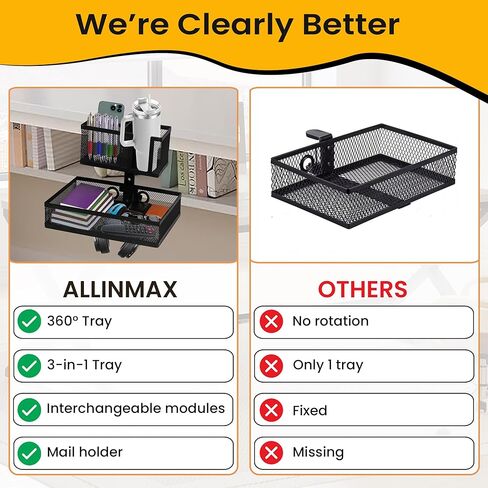 6-in-1 Under Desk Drawer Organizer with Clip On Cup Holder, Easy to Install Standing Desk Drawer Attachment, Space-Saving Clamp Organizer for Home & Office in Saudi Arabia