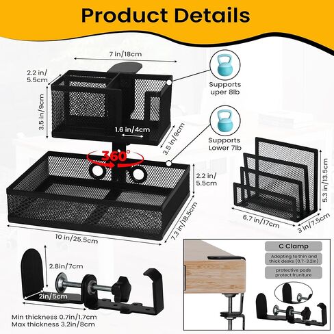 6-in-1 Under Desk Drawer Organizer with Clip On Cup Holder, Easy to Install Standing Desk Drawer Attachment, Space-Saving Clamp Organizer for Home & Office in Saudi Arabia