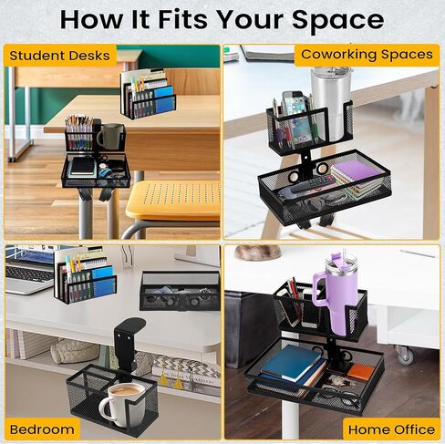 6-in-1 Under Desk Drawer Organizer with Clip On Cup Holder, Easy to Install Standing Desk Drawer Attachment, Space-Saving Clamp Organizer for Home & Office in Saudi Arabia