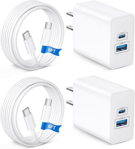شاحن iPhone 17، محول طاقة مزدوج المنفذ من النوع C بقوة 45 وات للشحن السريع، كتلة شاحن USB C لأجهزة iPhone 17/17 Pro/17 Pro Max/Air/16/15 Pro Max/Plus، iPad، مع سلك كابل USB-C طويل بطول 10أقدام in Kuwait