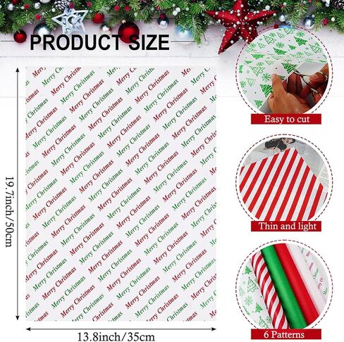 Christmas Tissue Paper, 120 Sheets 14 x 20" White Red and Green Tissue Paper Bulk for Gift Bags, Gift Wrapping Tissue for Xmas Winter Holiday Party Decor, White Green Red Stripe Christmas Tree Designs in Saudi Arabia