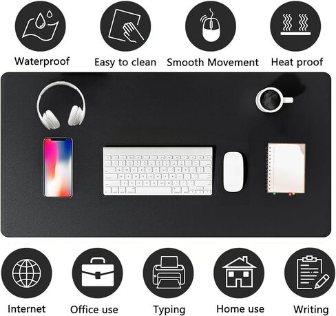 PU Leather Desk Pad Protector Gaming Mouse Pad Non Slip Desk Mat for Keyboard and Mouse Waterproof Desk Writing Pad for Office and Home Desk Accessories(Black, 23.6 * 11.8) in Saudi Arabia