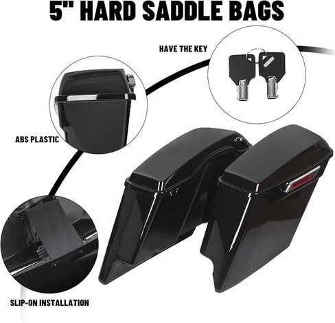 KUAFU 5'' Stretched Extended Saddlebags Compatible with 1993-2013 Harley Davidson Touring Road King Road Glide Street Glide Electra Glide Ultra Classic Hard Saddle Bags W/Lid & Latch Key in Saudi Arabia