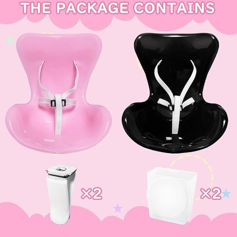 مجموعتان من مقاعد السيارة للدمى مقاس 10-17 سم، مقعد بمشبك فتحة تهوية مصغرة، زينة سيارة لطيفة، إكسسوار دمية لهواة التجميع والديكور الداخلي، أسود ووردي in Kuwait