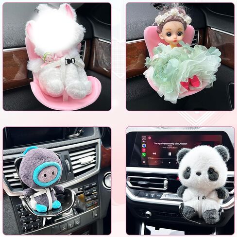 مجموعتان من مقاعد السيارة للدمى مقاس 10-17 سم، مقعد بمشبك فتحة تهوية مصغرة، زينة سيارة لطيفة، إكسسوار دمية لهواة التجميع والديكور الداخلي، أسود ووردي in Kuwait