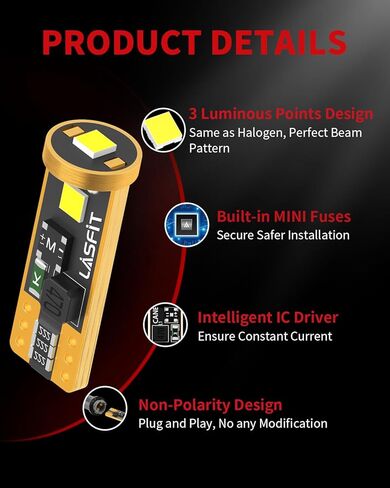 LASFIT L2 1156 LED Bulbs Reverse Lights,2024 Upgraded 500% Brighter 7506 P21W 1003 BA15S LED Lamps with Projector Lens Replacement for Backup Daytime Running Lights, 6000K Xenon White,2pcs in Kuwait