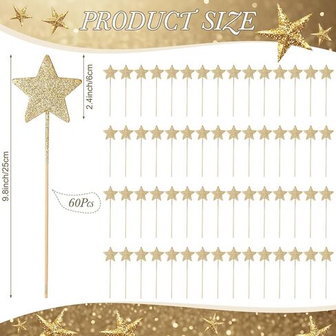 BrightRow 60 Pcs Golden Star Picks for Christmas Table Centerpiece 9.8" Glitter Sparkly Decorations Foam Stems Sticks for Floral Arrangements Baby Shower Party Wedding Supplies(Star) in Saudi Arabia