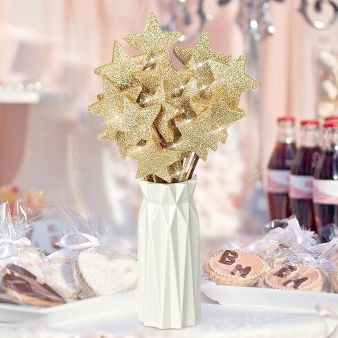 BrightRow 60 Pcs Golden Star Picks for Christmas Table Centerpiece 9.8" Glitter Sparkly Decorations Foam Stems Sticks for Floral Arrangements Baby Shower Party Wedding Supplies(Star) in Saudi Arabia