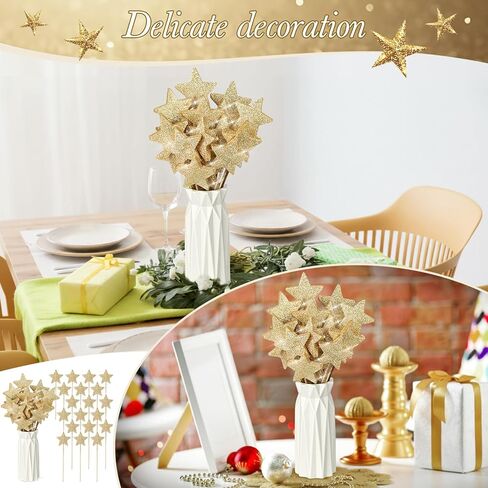 BrightRow 60 Pcs Golden Star Picks for Christmas Table Centerpiece 9.8" Glitter Sparkly Decorations Foam Stems Sticks for Floral Arrangements Baby Shower Party Wedding Supplies(Star) in Saudi Arabia