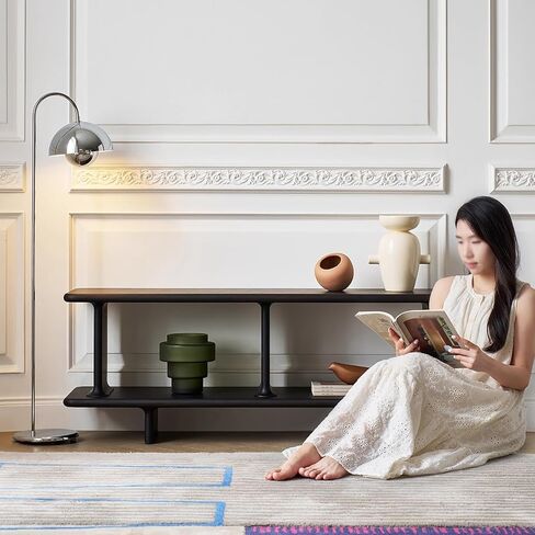 رف الكتب 140 × 38 × 52 سم رف الكتب ريترو أسود من الخشب الصلب لغرفة المعيشة رف مثبت على الحائط رف عرض أرضية الدراسة أرفف الكتب وخزائن الكتب in Saudi Arabia