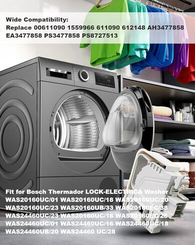 00612148 Washer Lock-Electrical Assembly Fit for Bosch Thermador LOCK-ELECTRICA Washer WAS20160UC WAS24460UC Replace 00611090 1559966 611090 612148 AH3477858, Washer Door Electric Lock in Saudi Arabia