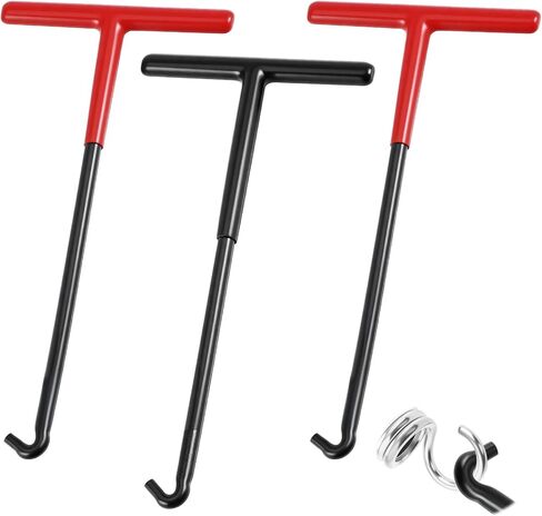 3 قطع أداة سحب زنبركية على شكل حرف T مقبض زنبركي عادم الدراجة النارية مع أنبوب طلاء مطاطي أداة ربط زنبركية لدراجة الثلج الترابية والترامبولين (أحمر وأسود) in Kuwait