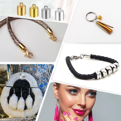 50-Pack Tassel Cord End Caps, 6mm ID Copper Glue in Leather Barrel Kumihimo End Tip Bead Caps for Jewelry Making/Bracelets/DIY Pendant, Cord Terminators [Light Silver] in Kuwait