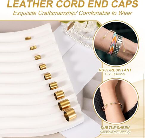 uxcell 20 Pcs Stainless Steel Cord End Caps, 7 mm End Cap Barrel Beads Leather Cord End Caps for Jewelry Making DIY Tassel 8.2 mm Length Golden in Saudi Arabia