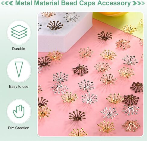 100-Pack Bead End Caps Flower Stamen, 13mm x 3.5mm (W x H) Metal Multi-Petal Flower Spacer Bead End Caps for DIY Craft [Silver, Gold] in Kuwait