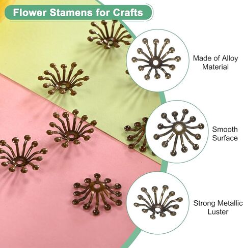 100-Pack Bead End Caps Flower Stamen, 13mm x 3.5mm (W x H) Metal Multi-Petal Flower Spacer Bead End Caps for DIY Craft [Silver, Gold] in Kuwait