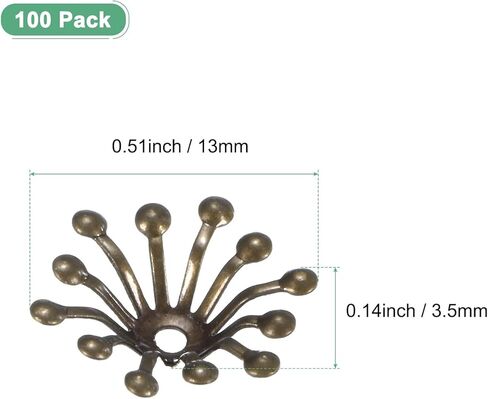 100-Pack Bead End Caps Flower Stamen, 13mm x 3.5mm (W x H) Metal Multi-Petal Flower Spacer Bead End Caps for DIY Craft [Silver, Gold] in Kuwait