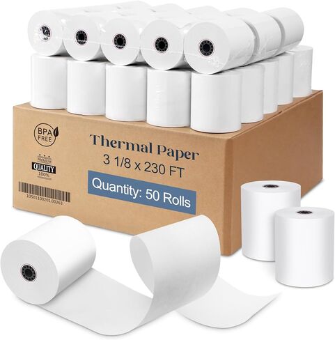 3 1/8 × 230 لفات إيصالات ورقية حرارية، 50 لفات خالية من مادة BPA، طباعة سلسة بدون مربى، مقاومة للماء in Saudi Arabia